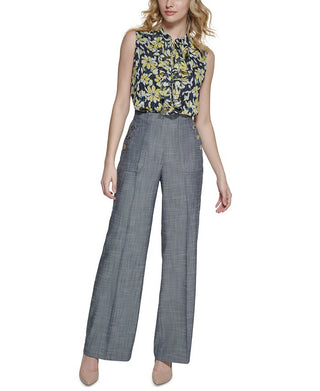 Tommy Hilfiger Women's Button Embellished Wide Leg Pants Blue Size 14