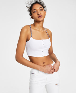 Tommy Jeans Women's Ribbed Snap Bra Top White Size X-Small
