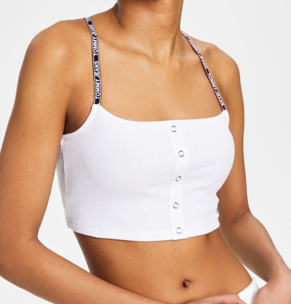Tommy Jeans Women's Ribbed Snap Bra Top White Size X-Small