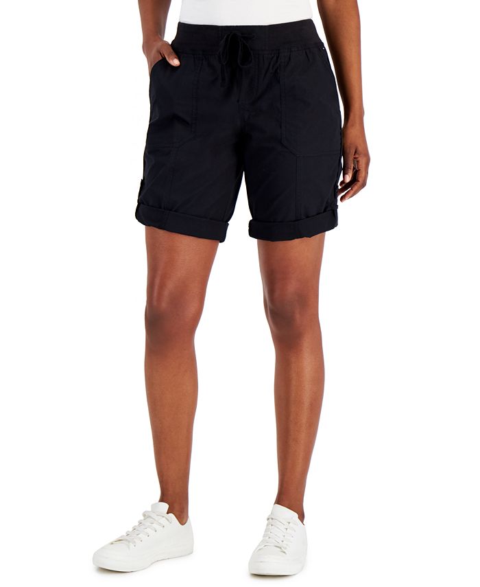 Tommy Hilfiger Women's Solid Rolled Cuff Utility Shorts Black Size Large