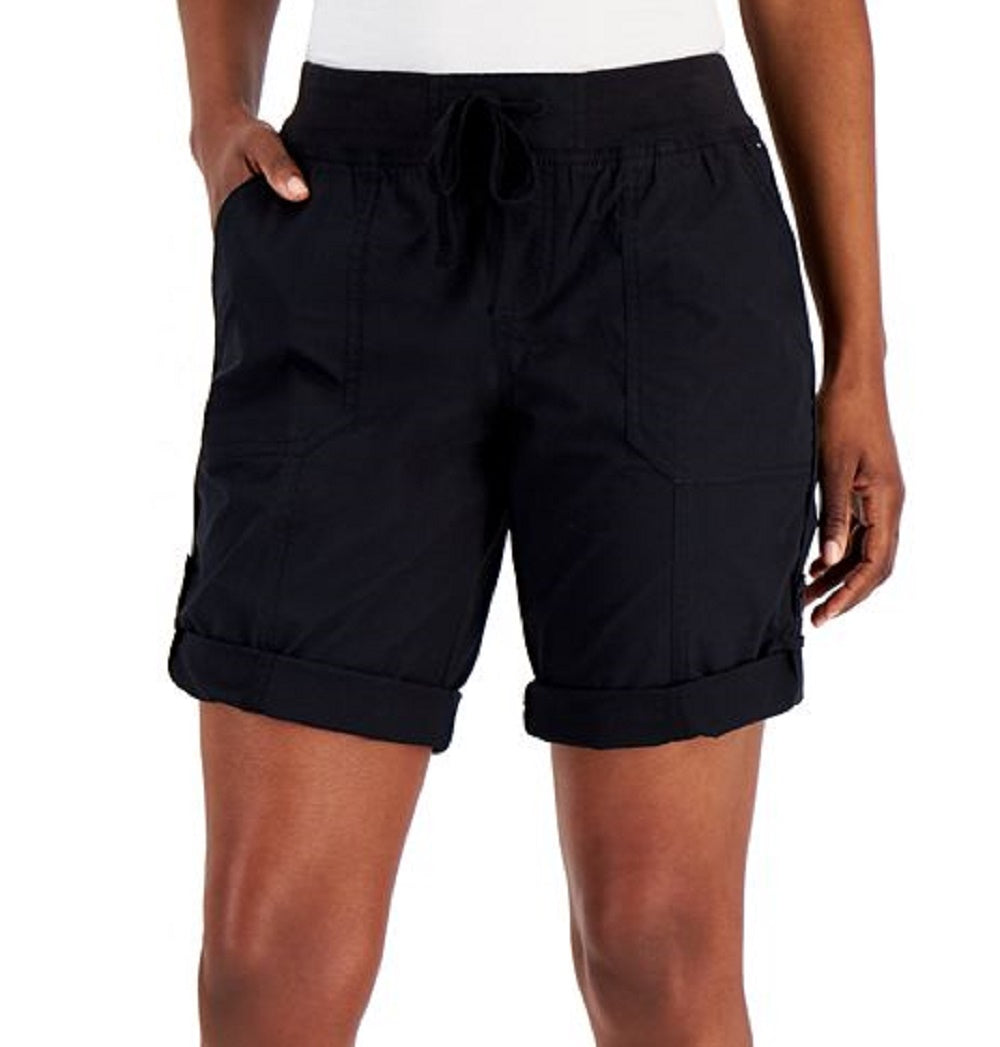 Tommy Hilfiger Women's Solid Rolled Cuff Utility Shorts Black Size Large