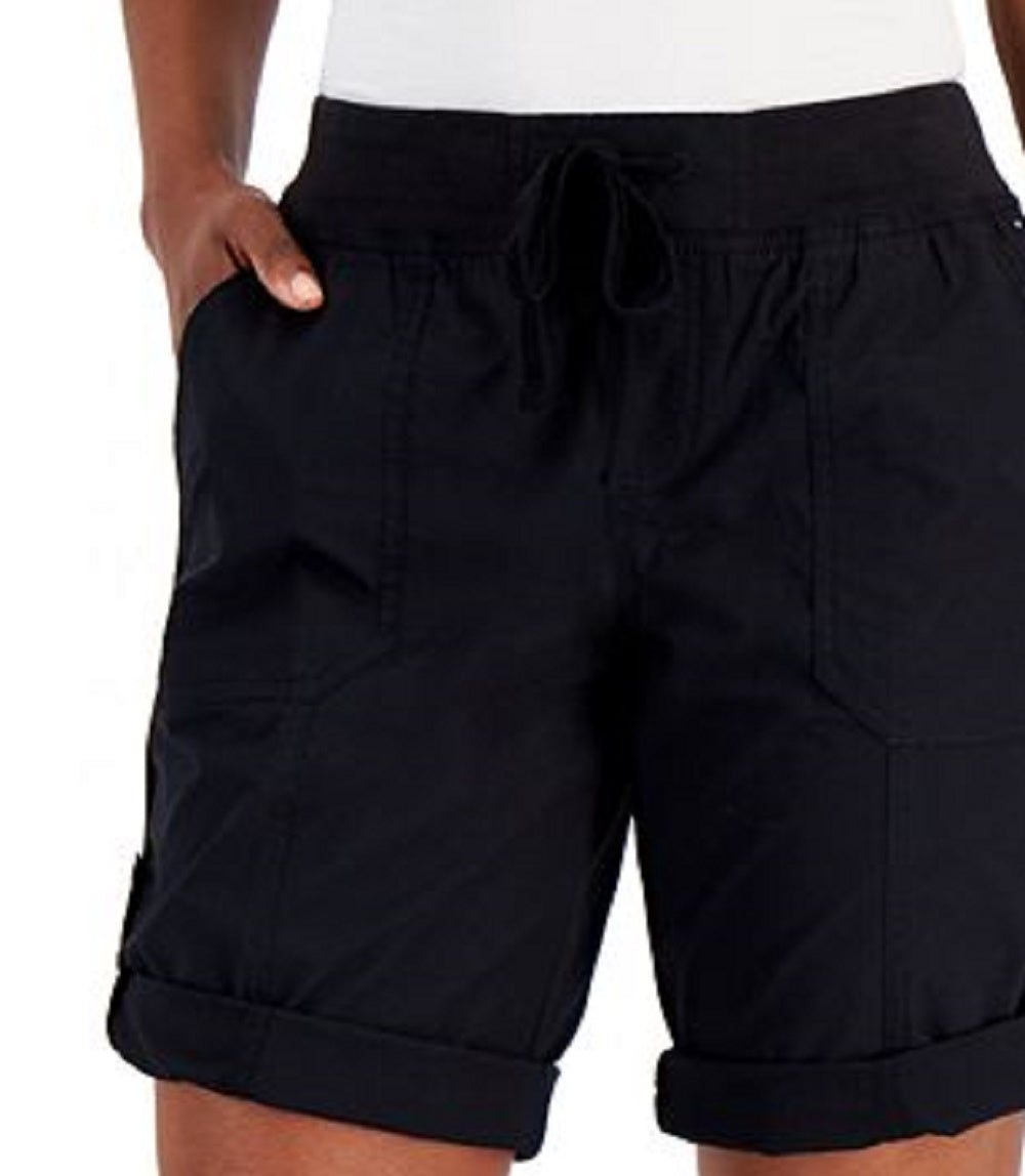 Tommy Hilfiger Women's Solid Rolled Cuff Utility Shorts Black Size Large