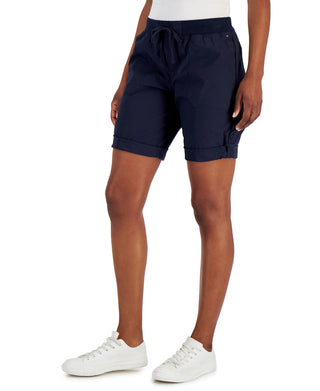 Tommy Hilfiger Women's Solid Rolled Cuff Utility Shorts Blue Size Large