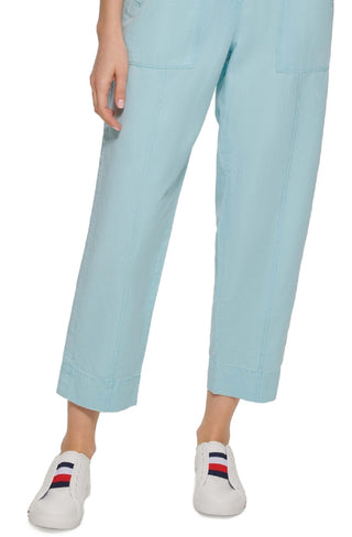 Tommy Hilfiger Women's Solid Cropped Pull On Pants Blue Size Medium