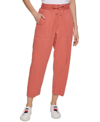 Tommy Hilfiger Women's Solid Cropped Pull On Pants Pink Size Small