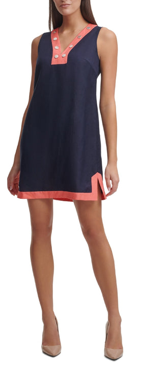 Tommy Hilfiger Women's Colorblocked Shift Dress Blue Size 10 Petite