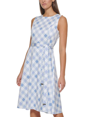 Tommy Hilfiger Women's Belted Midi Fit & Flare Dress Blue Size 12