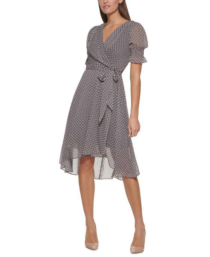 Tommy Hilfiger Women's Printed Midi Dress Black Size 8