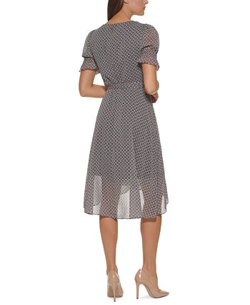 Tommy Hilfiger Women's Printed Midi Dress Black Size 8