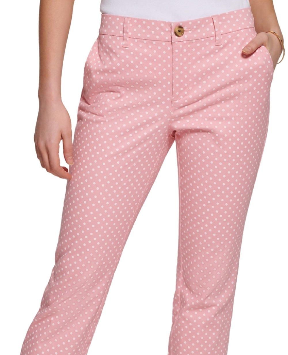 Tommy Hilfiger Women's Dot Print Chino Pants Pink Size 2