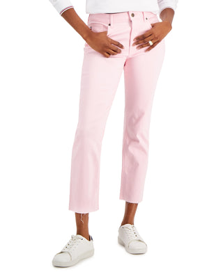 Tommy Hilfiger Women's Tribeca Th Flex Straight Leg Raw Hem Jeans Pink Size 10