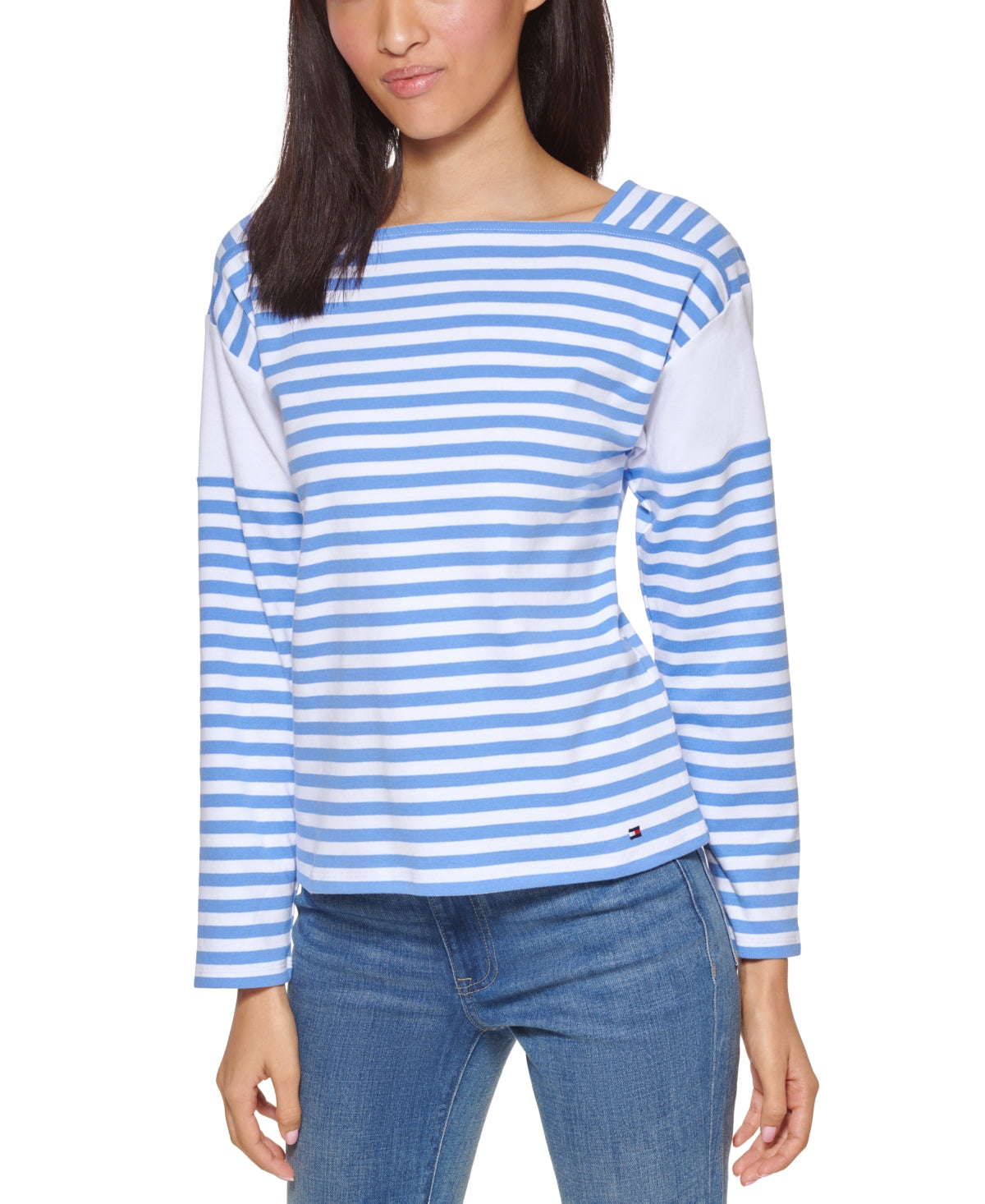 Tommy Hilfiger Women's Cotton Square Neck Top Blue Size Small