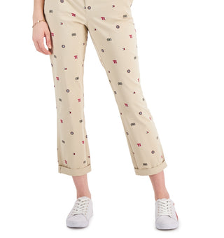 Tommy Hilfiger Women's Th Flex Hampton Logo Print Chino Pants Brown