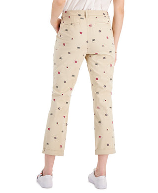 Tommy Hilfiger Women's Th Flex Hampton Logo Print Chino Pants Brown