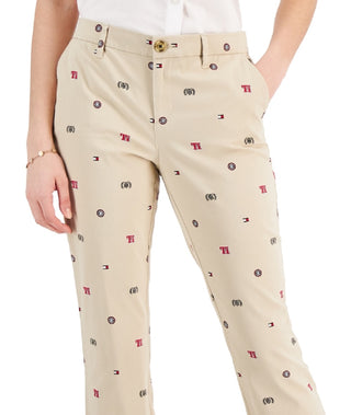Tommy Hilfiger Women's Th Flex Hampton Logo Print Chino Pants Brown