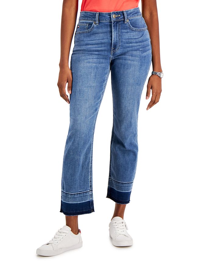 Tommy Hilfiger Women's Tribeca Th Flex Contrast Hem Straight Leg Ankle Length Jeans Blue Size 10
