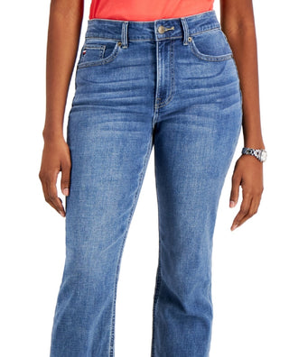 Tommy Hilfiger Women's Tribeca Th Flex Contrast Hem Straight Leg Ankle Length Jeans Blue Size 10