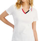 Tommy Hilfiger Women's Cotton Contrast Trim Polo Top White Size Large
