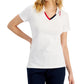 Tommy Hilfiger Women's Cotton Contrast Trim Polo Top White Size Large