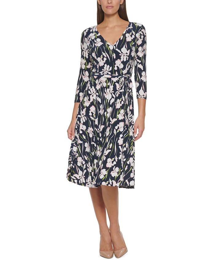 Tommy Hilfiger Women's Floral Print Midi Dress Blue Size 16
