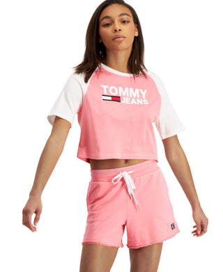 Tommy Jeans Women's Fused Logo Baseball T-Shirt Pink Size X-Large