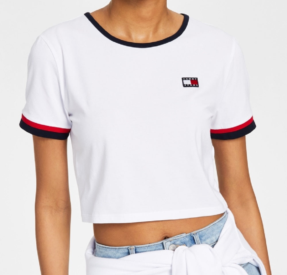 Tommy Jeans Women's Flag Patch Cropped T-Shirt White Size Large