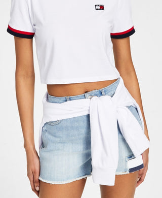 Tommy Jeans Women's Flag Patch Cropped T-Shirt White Size Large