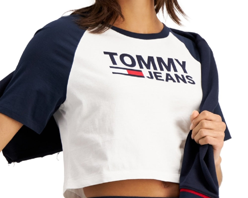 Tommy Jeans Women's Fused Logo Baseball T-Shirt White Size Medium