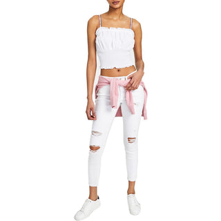 Tommy Jeans Women's Smocked Cropped Tank Top White Size Small