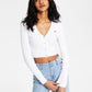 Tommy Jeans Women's Ribbed Cropped Cardigan White Size Medium