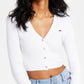 Tommy Jeans Women's Ribbed Cropped Cardigan White Size Medium