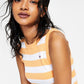 Tommy Jeans Women's Striped Cropped Sweater Tank Top Orange Size Medium