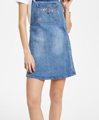 Tommy Jeans Women's Embroidered Varsity Logo Denim Overall Dress Blue Size 27