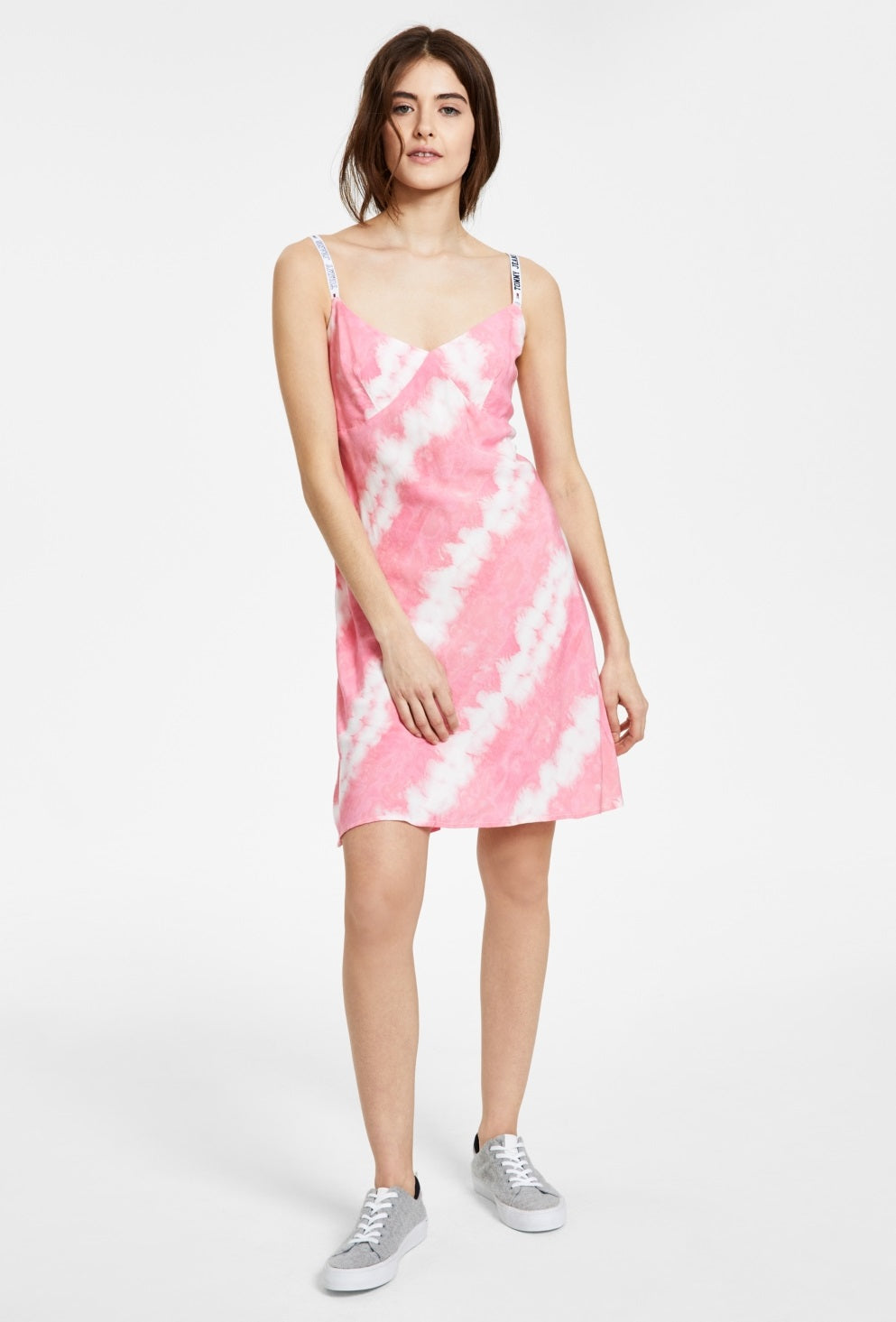 Tommy Jeans Women's Tie Dye Logo Strap Dress Pink Size X-Small
