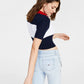 Tommy Jeans Women's Cropped Colorblock Polo Sweater Blue Size Medium