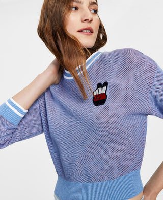 Tommy Jeans Women's Cotton Mesh Stitch Sweater Blue Size Large