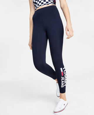 Tommy Jeans Women's Side Logo Print Leggings Blue Size X-Small