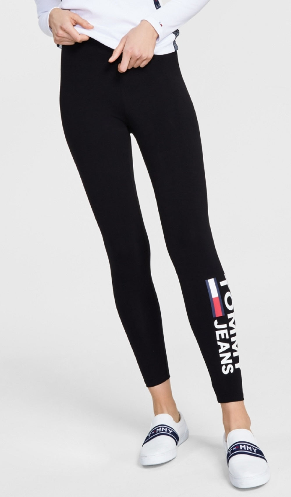 Tommy Jeans Women's Side Logo Print Leggings Black Size Medium
