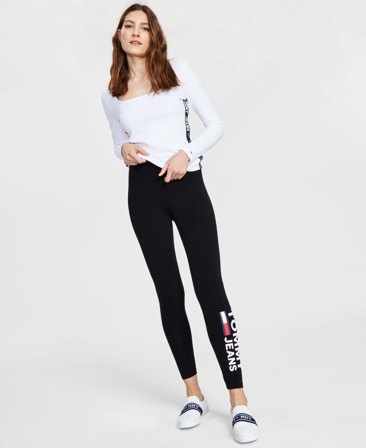 Tommy Jeans Women's Side Logo Print Leggings Black Size Medium