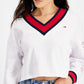 Tommy Jeans Women's Contrast Trim Cropped Sweatshirt White Size Medium
