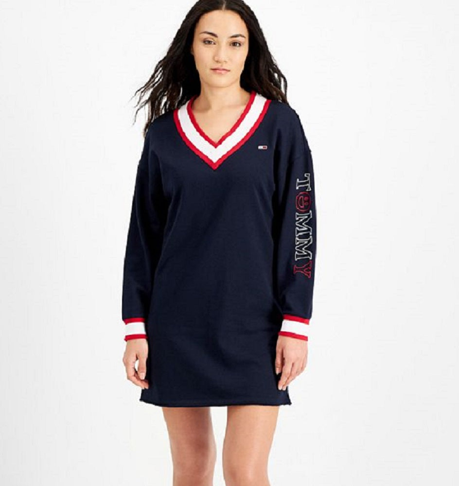Tommy Jeans Women's Contrast Trim Sweatshirt Dress Blue