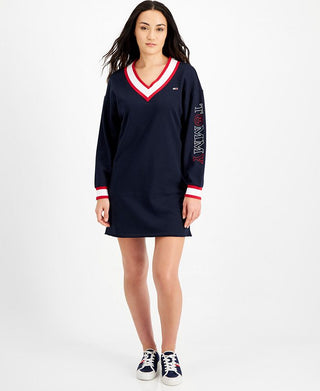Tommy Jeans Women's Contrast Trim Sweatshirt Dress Blue Size Large