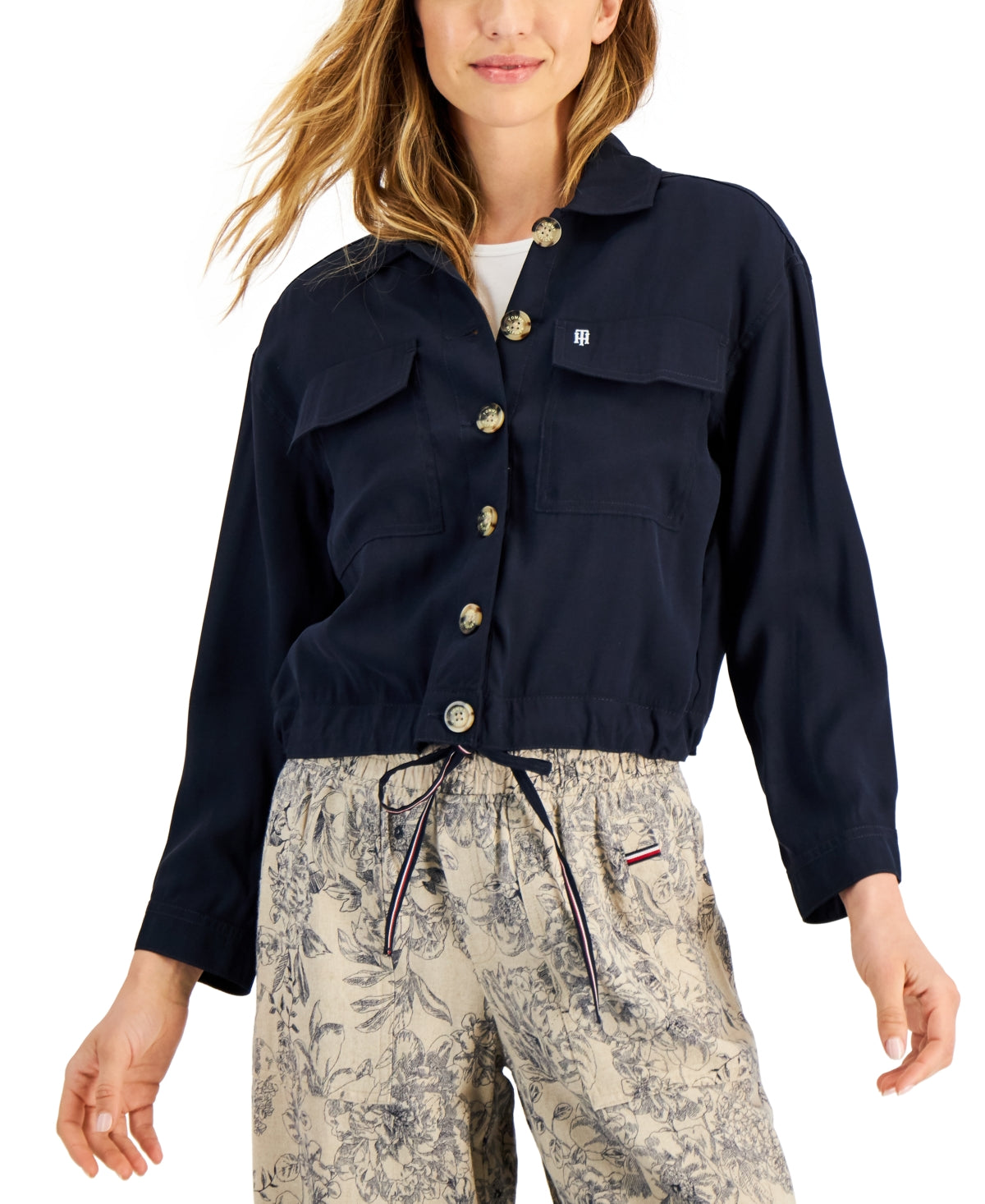 Tommy Hilfiger Women's Drawstring Trucker Jacket Blue Size Small