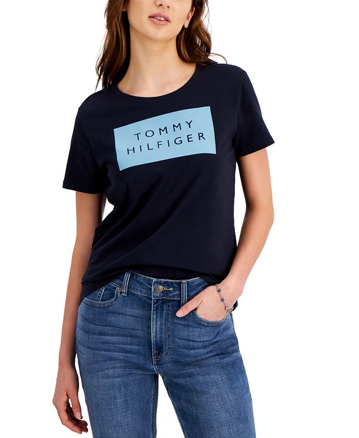 Tommy Hilfiger Women's Contrast Logo T-Shirt Blue Size Small