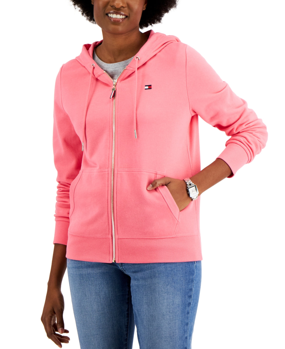 Tommy Hilfiger Women's French Terry Hoodie Pink Size X-Small