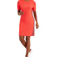 Tommy Hilfiger Women's Solid Ribbed Puff Sleeve Dress Red Size Large