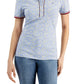 Tommy Hilfiger Women's Puff Sleeve Polo Top Blue Size Large