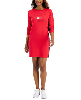 Tommy Hilfiger Women's Logo Sweatshirt Dress Red Size Medium