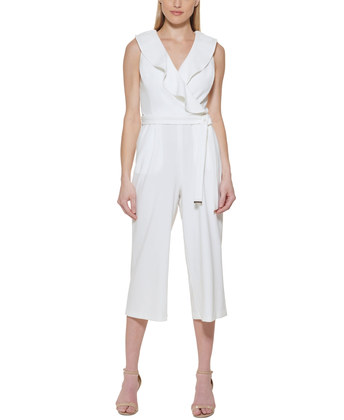 Tommy Hilfiger Women's Sleeveless V Neck Jumpsuit White Size 8