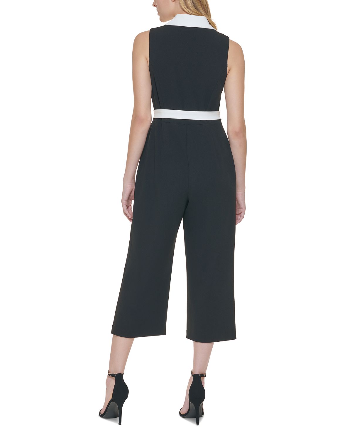 Tommy Hilfiger Women's Colorblocked Belted Jumpsuit Black Size 16